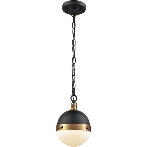 Harmelin 1 Light 7 inch Matte Black with Satin Brass and Opal White Mini Pendant Ceiling Light