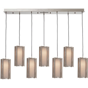 Uptown Mesh 7 Light Beige Silver Linear Pendant Ceiling Light in Adjustable Cord, Metallic Beige Silver, E26 Incandescent, Frosted, Multi-Port