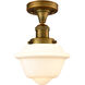 Franklin Restoration Small Oxford 1 Light 8 inch Brushed Brass Semi-Flush Mount Ceiling Light in Matte White Glass, Franklin Restoration