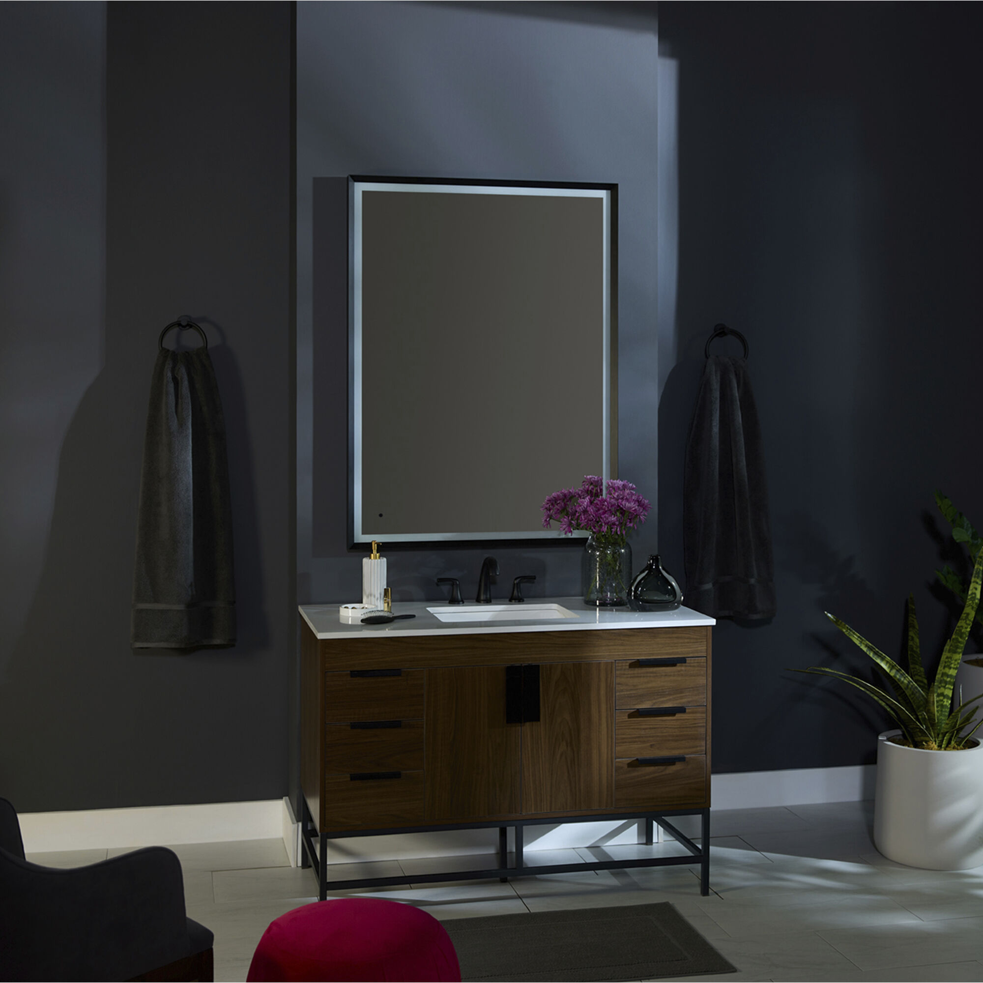 Dusk 36 X 24 inch Black LED Lighted Mirror, Vanita by Oxygen
