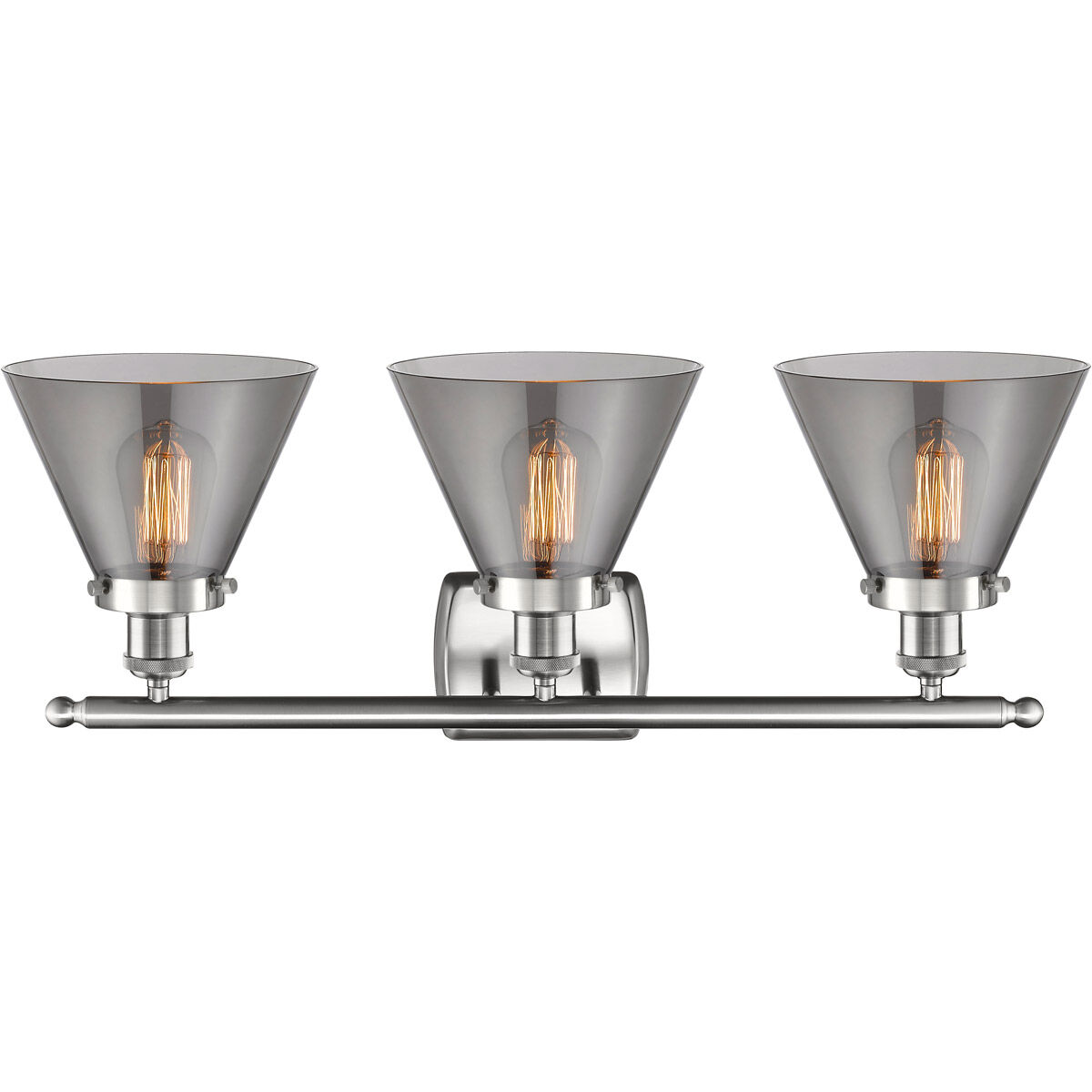 Ballston Large Cone 3 Light 26 inch Brushed Satin Nickel Bath Vanity Light Wall Light in Plated Smoke Glass, Ballston