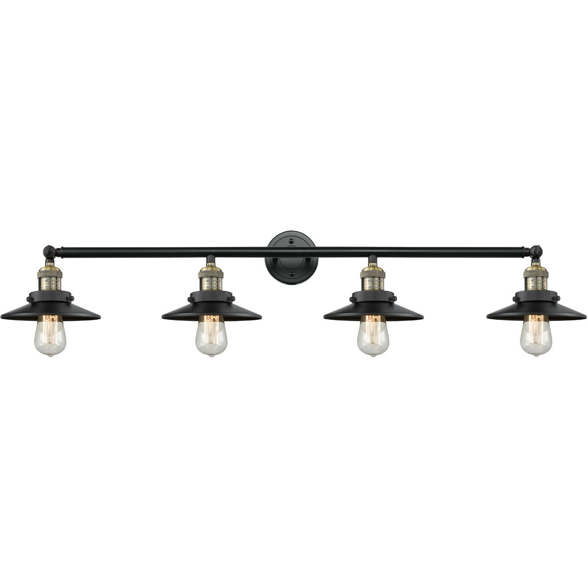 Franklin Restoration Railroad 4 Light 44 inch Black Antique Brass Bath Vanity Light Wall Light in Matte Black, Franklin Restoration
