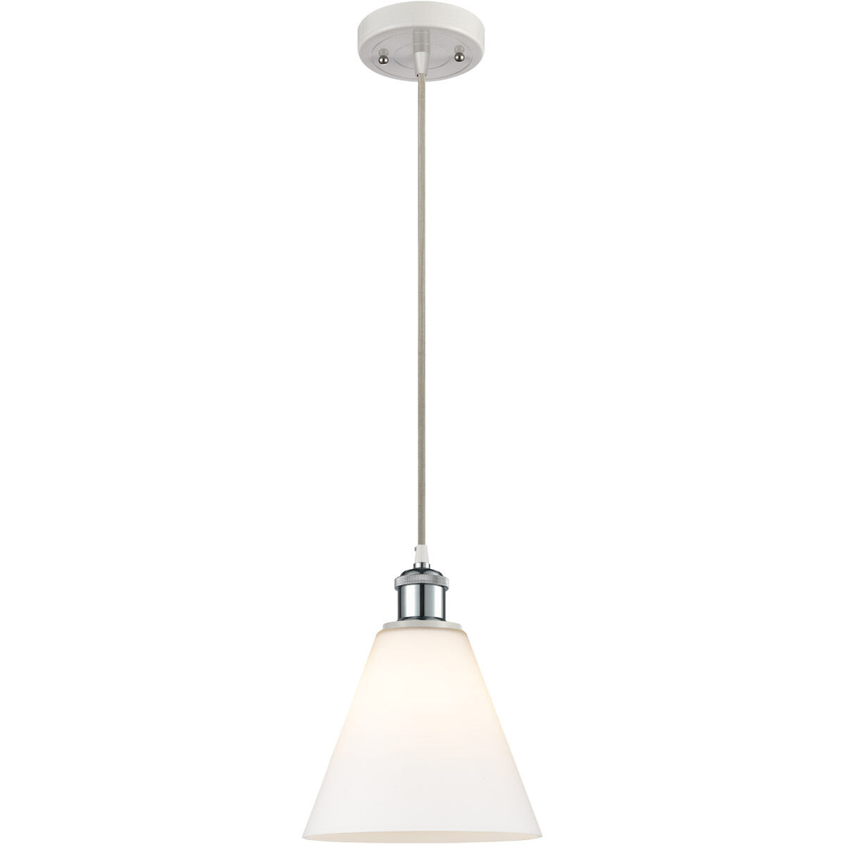 Ballston Cone LED 8 inch White and Polished Chrome Mini Pendant Ceiling Light in Matte White Glass