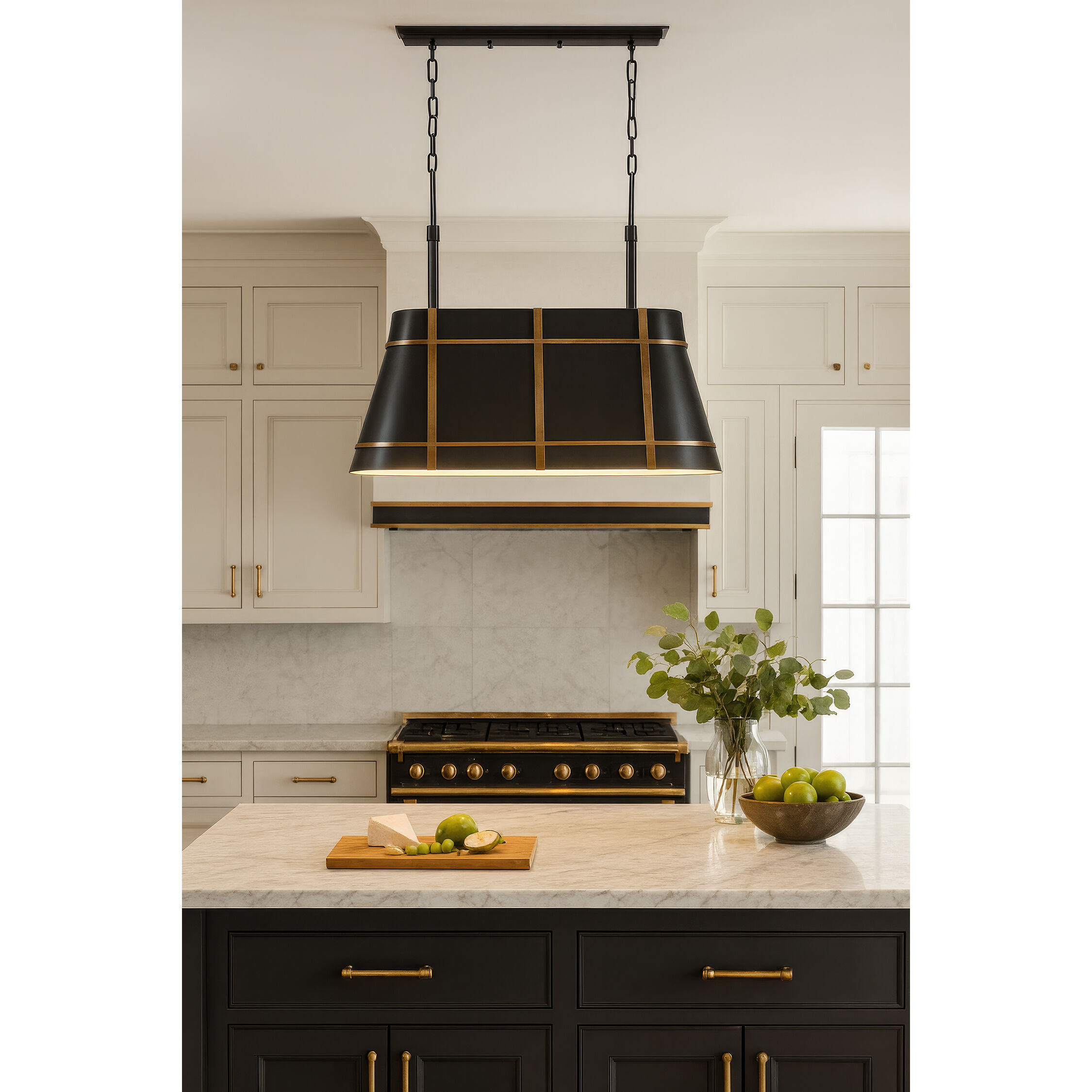 Brasserie 3 Light 32.5 inch Blackened Zinc and Heritage Bronze Linear Pendant Ceiling Light