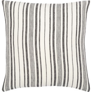 Linen Stripe Buttoned 18 inch Cream Pillow Kit in 18 x 18, Square