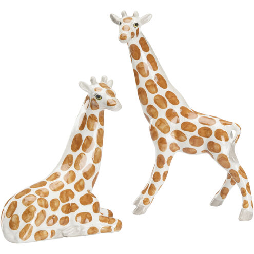Giraffes White/Cream and Orange Figurines, Pair