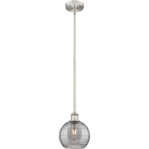 Edison Athens Deco Swirl 1 Light 8 inch Brushed Satin Nickel Stem Hung Mini Pendant Ceiling Light