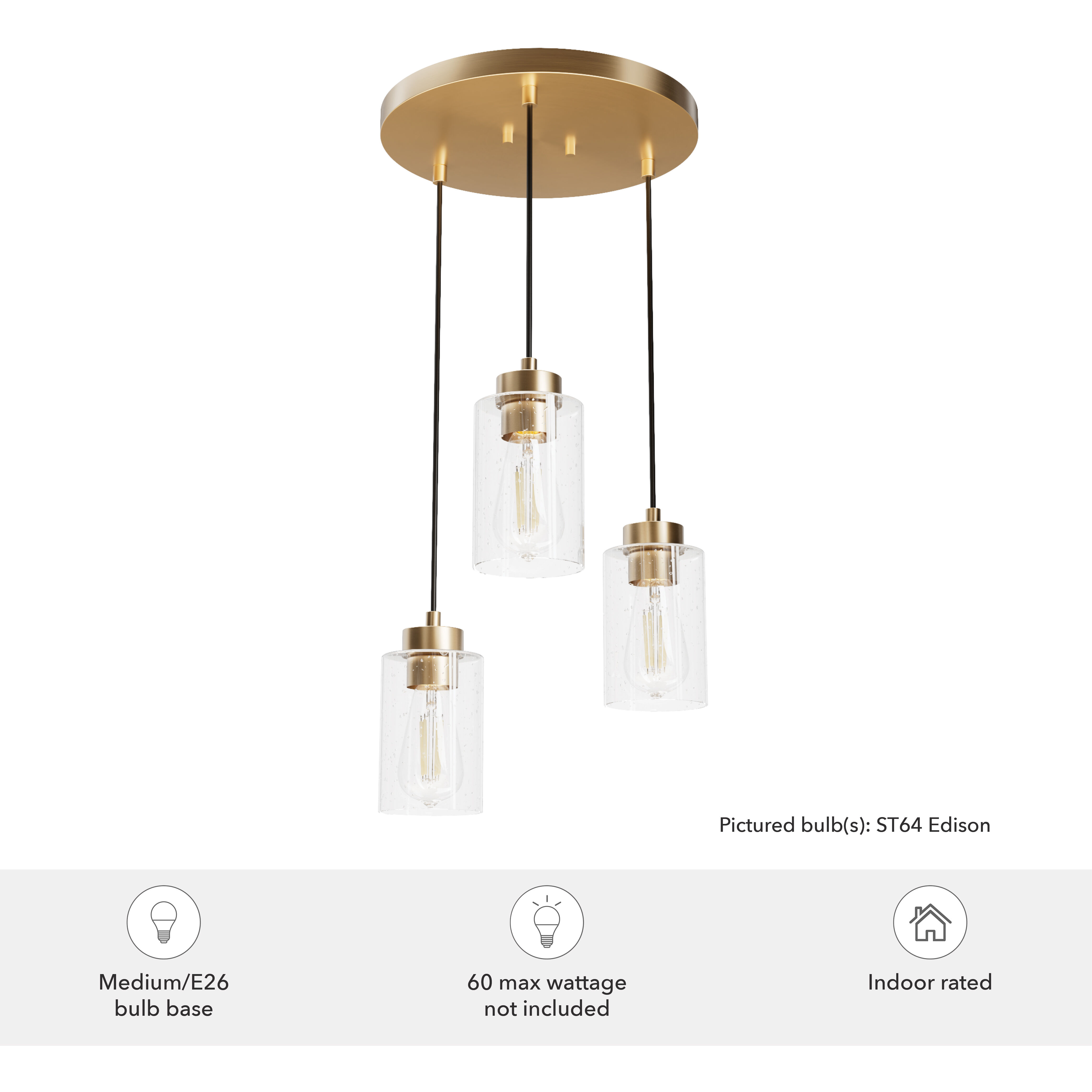 Hartland 3 Light 13.75 inch Alturas Gold Round Cluster Pendant Ceiling Light, Medium