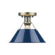 Orwell 1 Light 10 inch Aged Brass Flush Mount Ceiling Light in Navy, Damp