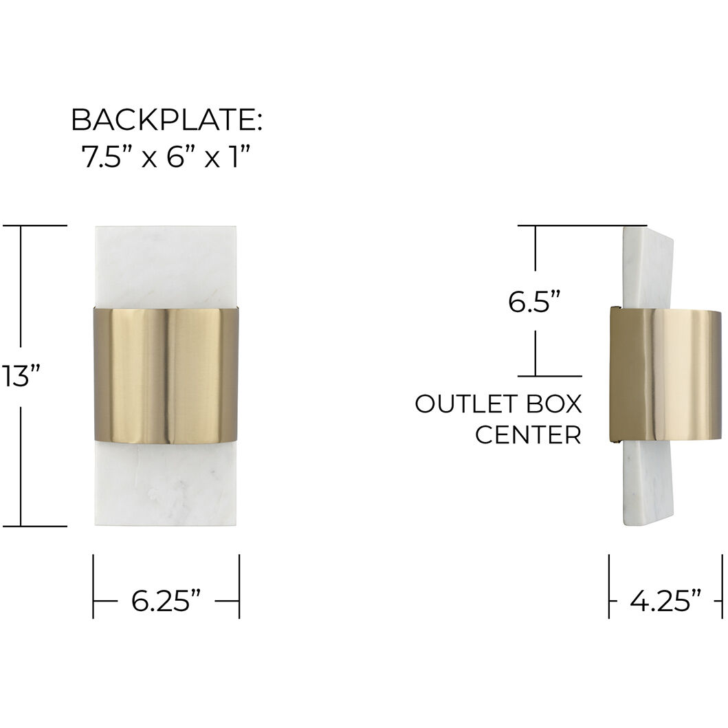 Sidney LED 6.25 inch White Marble and Matte Brass Sconce Wall Light