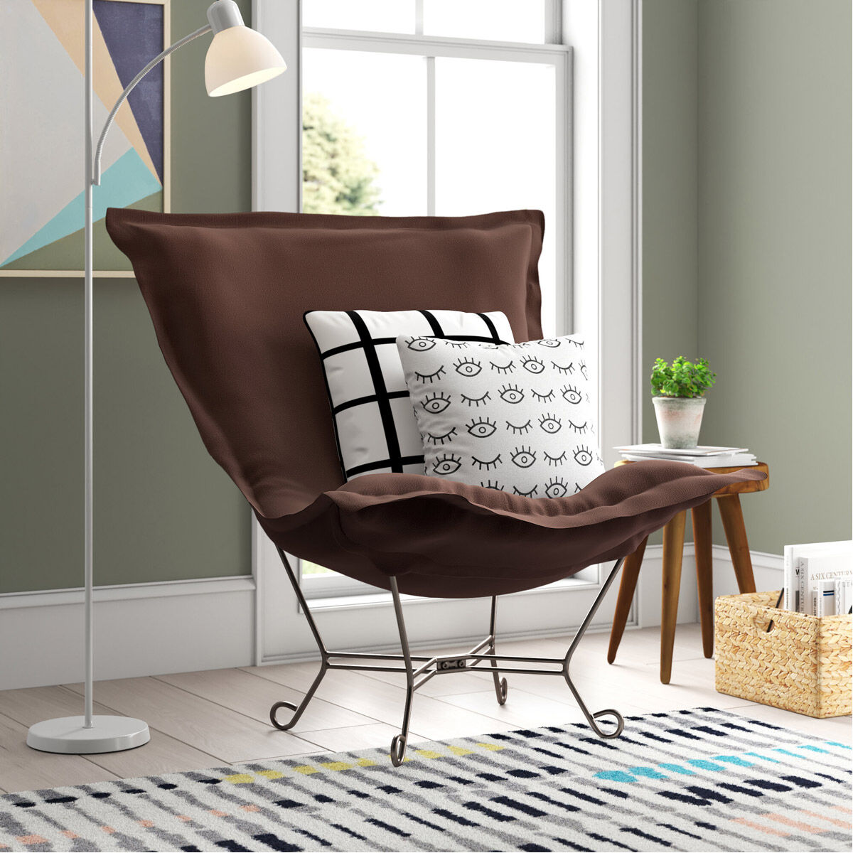 Puff Titanium Frame with Sterling Chocolate Scroll Chair with Cover