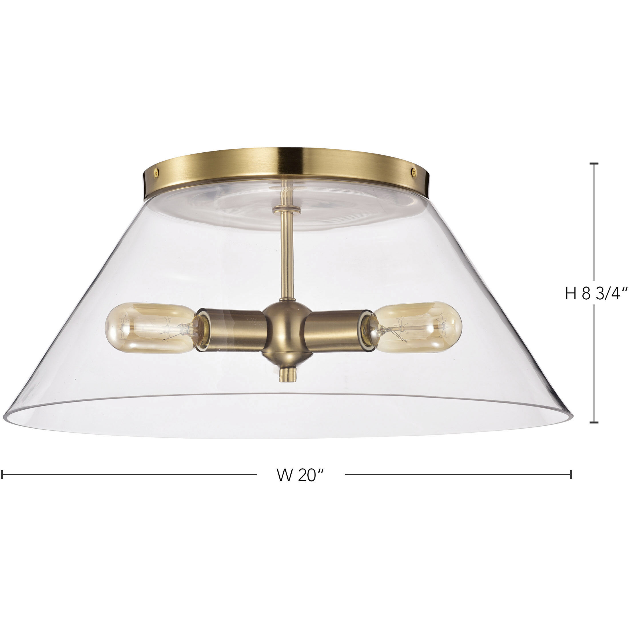 Dover 3 Light 20 inch Vintage Brass Flush Ceiling Light
