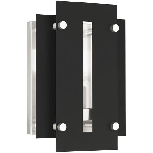 Utrecht 1 Light 10 inch Black with Brushed Nickel Accents Outdoor Wall Lantern