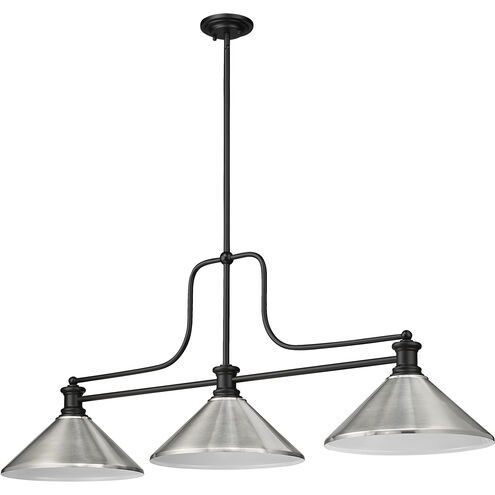 Melange 3 Light 52 inch Matte Black Billiard Ceiling Light in Brushed Nickel Steel
