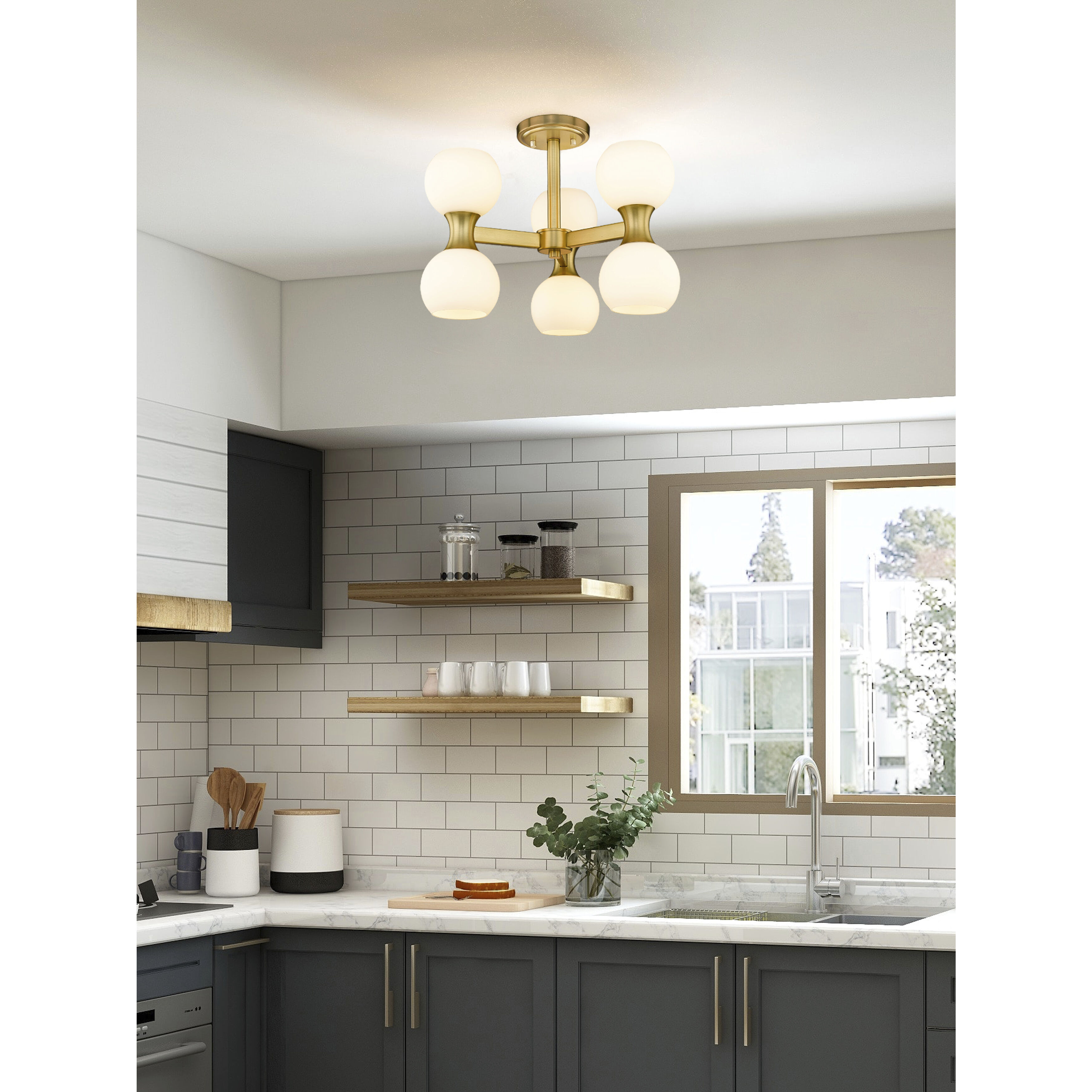 Artemis 6 Light 18 inch Modern Gold Semi Flush Mount Ceiling Light