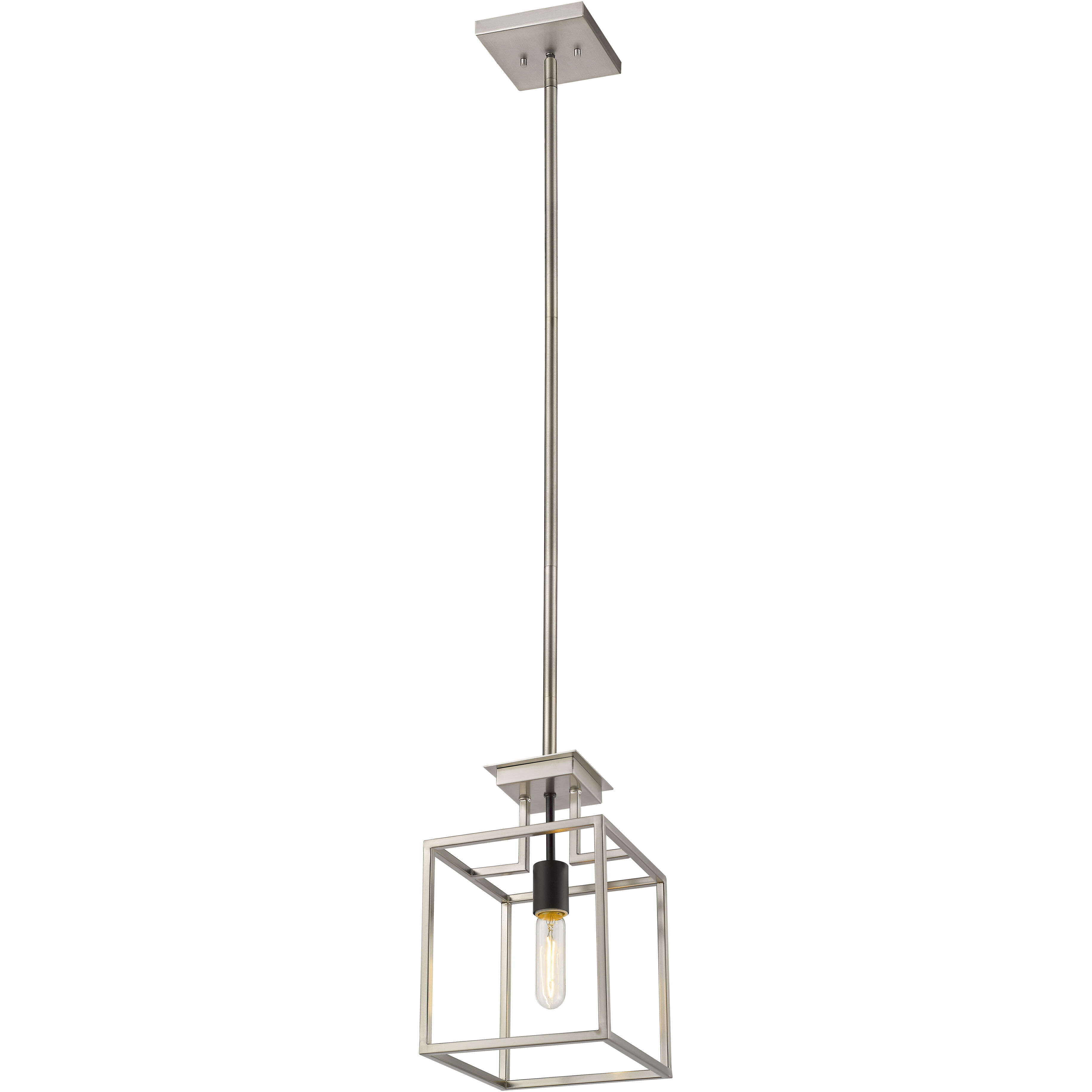 Quadra 1 Light 8 inch Brushed Nickel and Black Pendant Ceiling Light