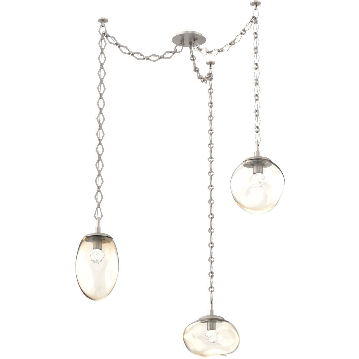 Cosmos LED 17 inch Beige Silver Swag Multi-Pendant Ceiling Light in 3000K LED, Floret Inner - Amber Outer, Diamond Chain
