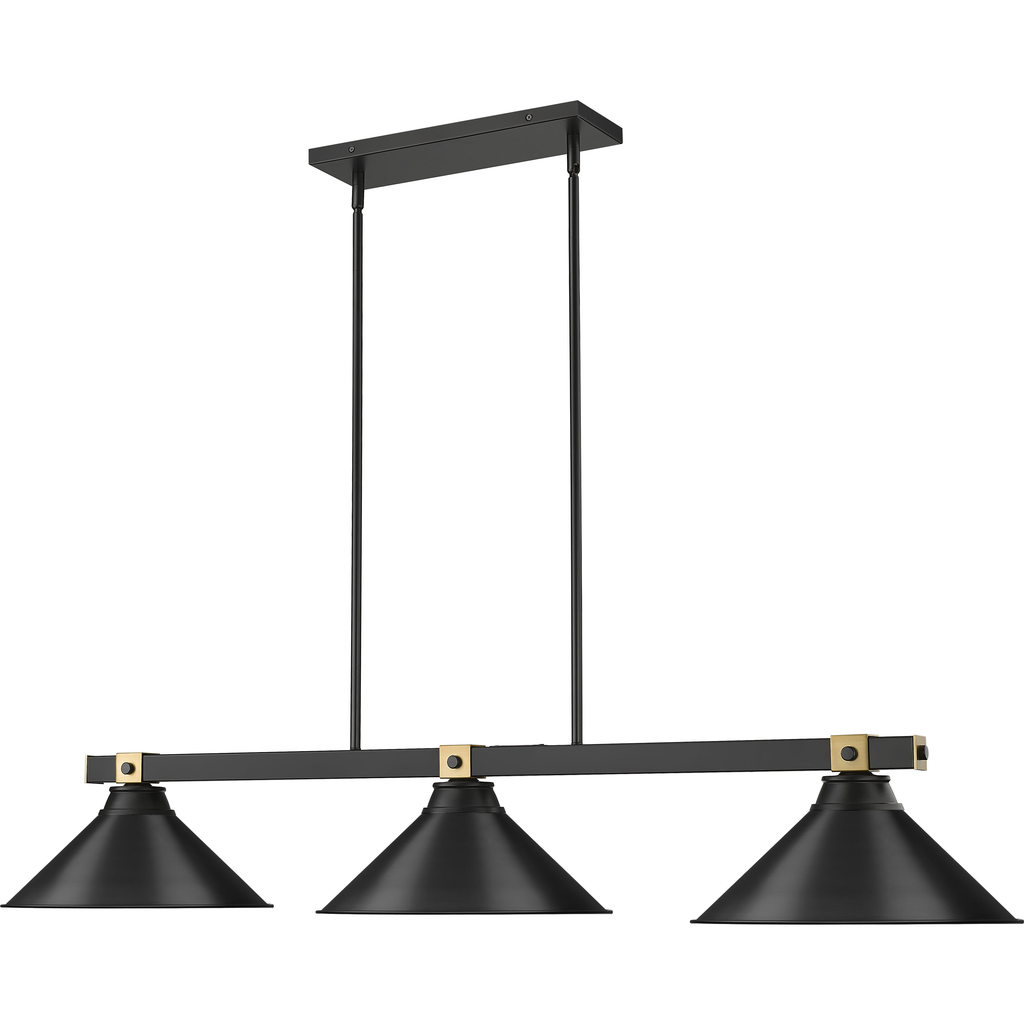 Bronte 3 Light 54 inch Matte Black and Rubbed Brass Billiard Light Ceiling Light