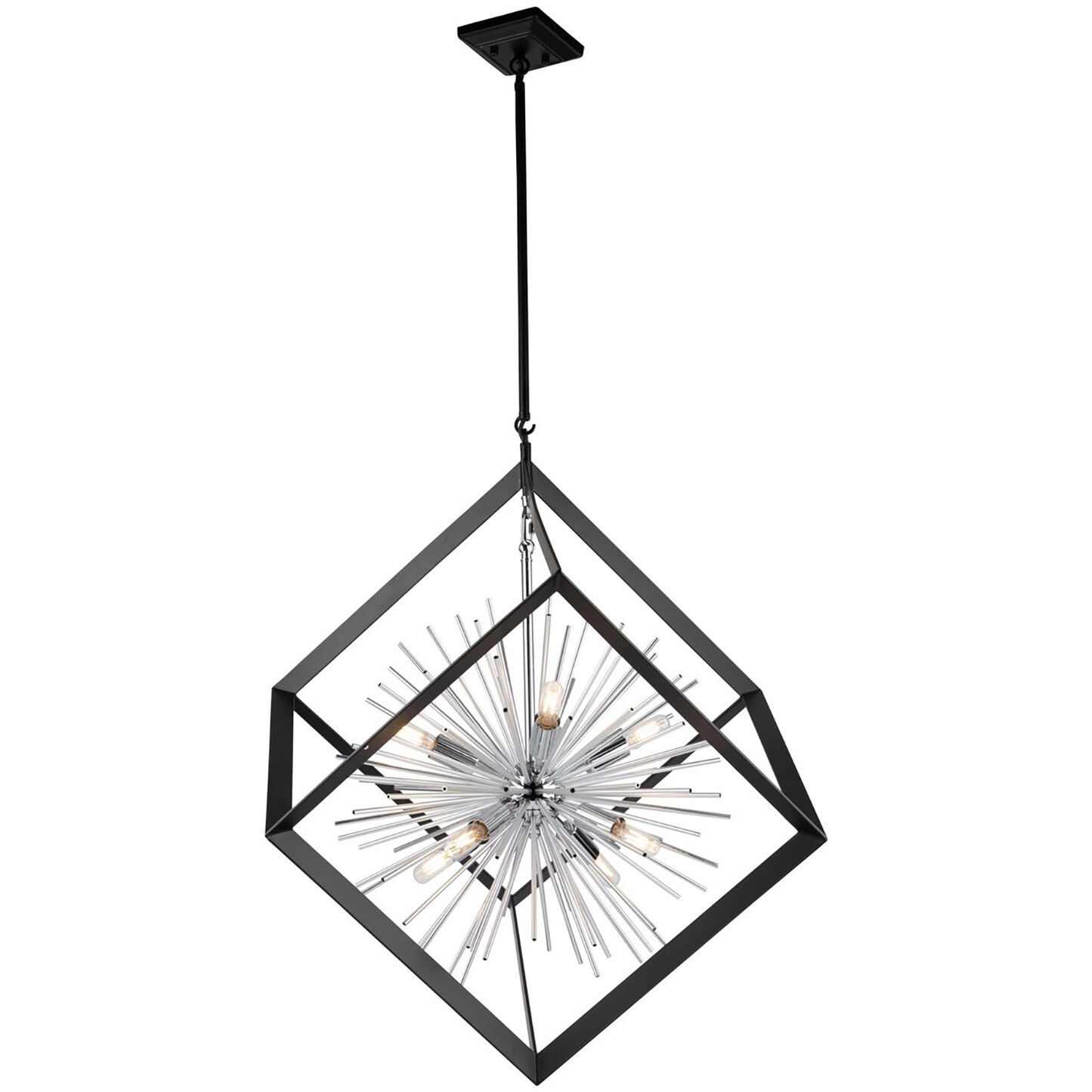 Sunburst LED 31.5 inch Matte Black and Chrome Chandelier Ceiling Light