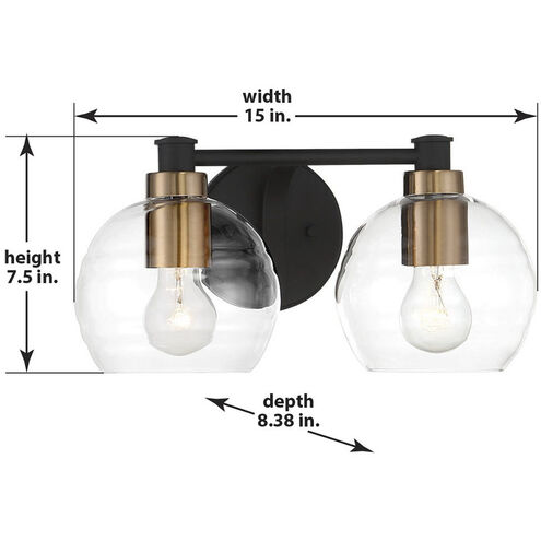 Keyport 2 Light 15 inch Sand Coal/Natural Brushed Br Bath Light Wall Light