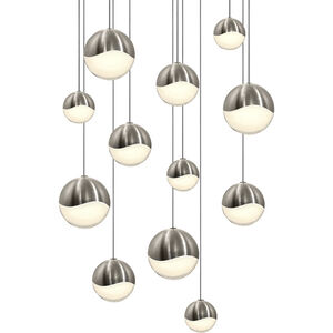 Grapes LED 17 inch Satin Nickel Cluster Pendant Ceiling Light in White Glass
