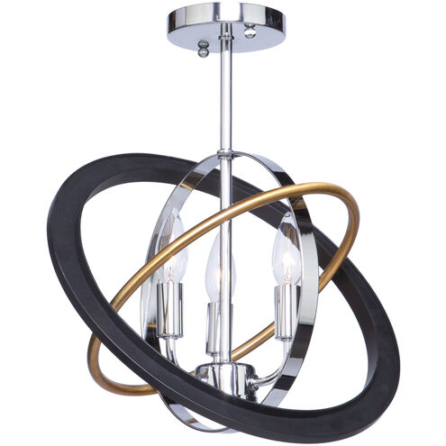 Cosmic 3 Light 15 inch Dark Bronze and Chrome and Satin Brass Cage Semi-Flush Mount Ceiling Light