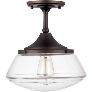 Schoolhouse 1 Light 11 inch Burnished Bronze Semi-Flush Mount Ceiling Light in Clear