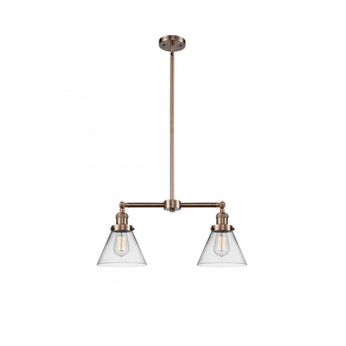 Franklin Restoration Large Cone 2 Light 21 inch Antique Copper Chandelier Ceiling Light in Clear Glass, Franklin Restoration