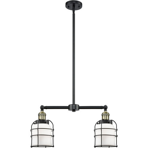 Franklin Restoration Small Bell Cage LED 21 inch Black Antique Brass Chandelier Ceiling Light in Matte White Glass, Franklin Restoration