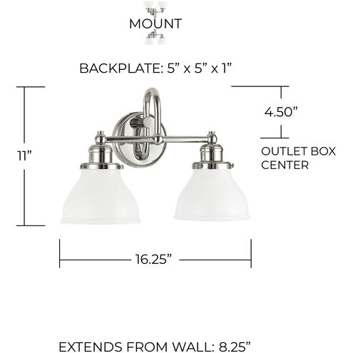 Baxter 2 Light 16 inch Polished Nickel Vanity Light Wall Light in Milk