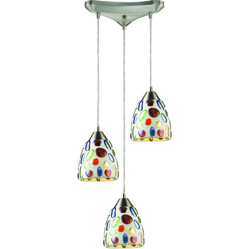 Gemstone 3 Light 10 inch Satin Nickel Multi Pendant Ceiling Light, Configurable