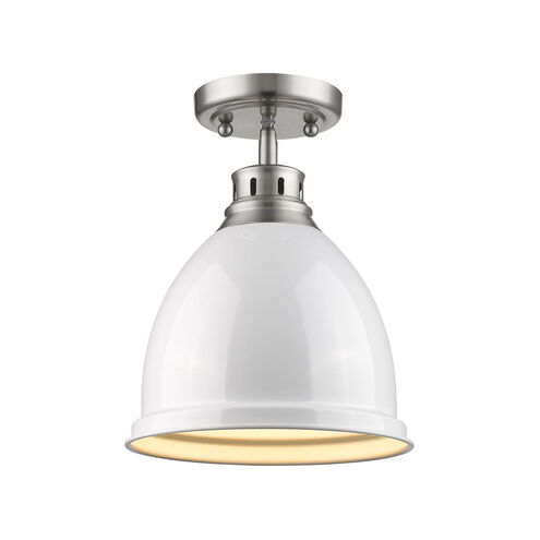 Duncan 1 Light 9 inch Pewter Flush Mount Ceiling Light in White, Damp