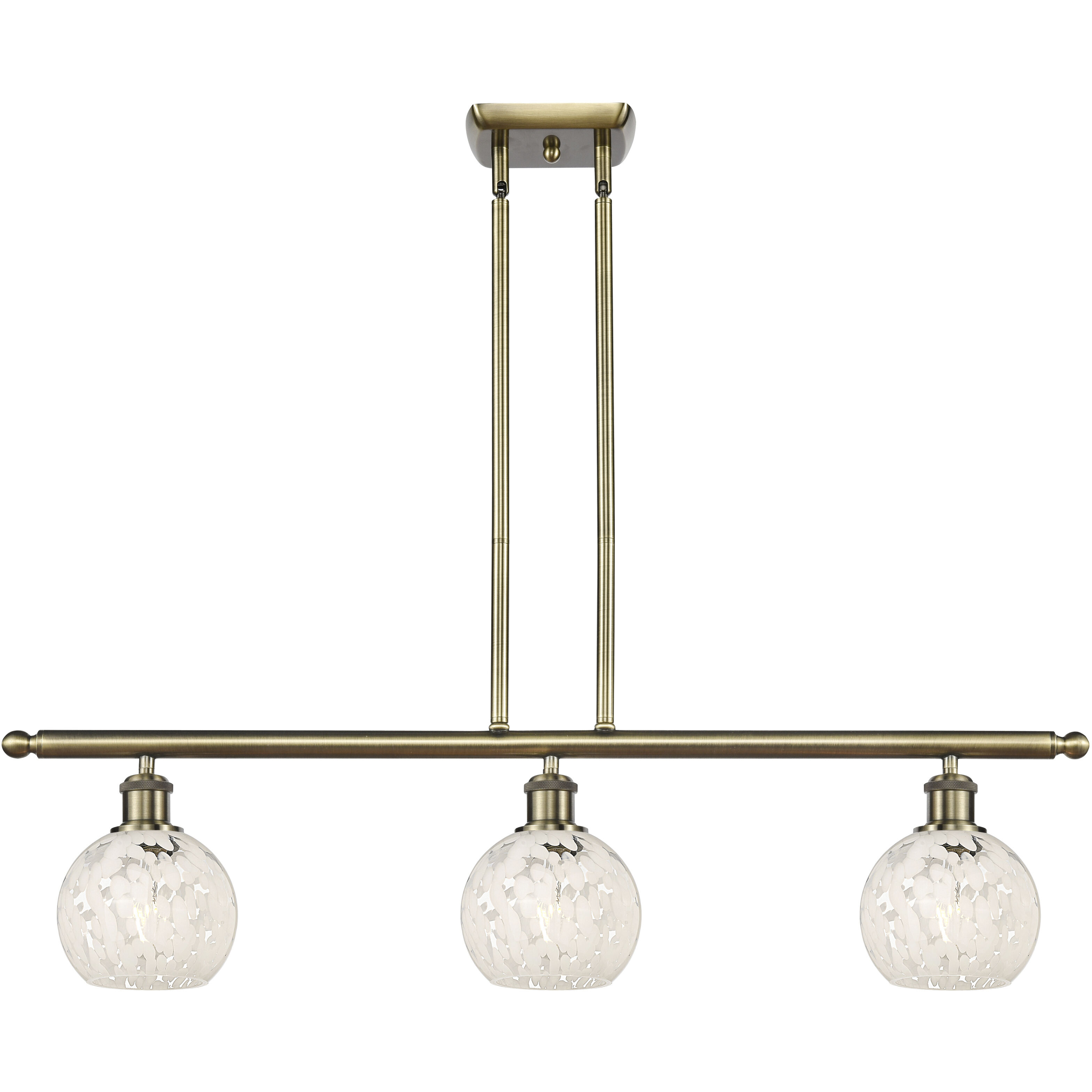 Ballston White Mouchette 3 Light 36 inch Antique Brass Stem Hung Island Light Ceiling Light