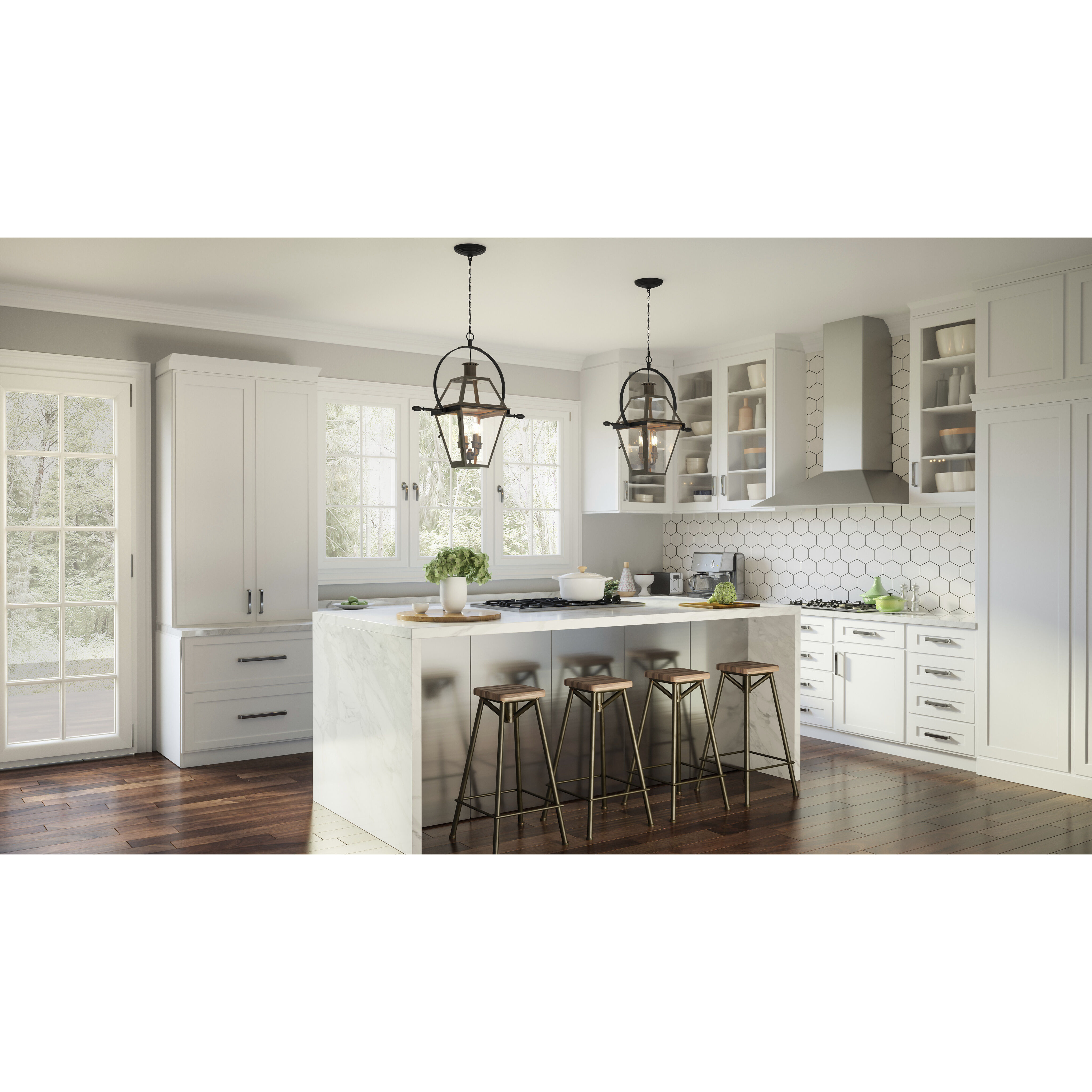 Rue De Royal 4 Light 28 inch Industrial Bronze Pendant Ceiling Light