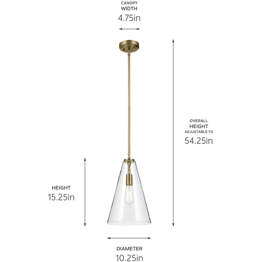 Everly 1 Light Natural Brass Pendant Ceiling Light in Clear