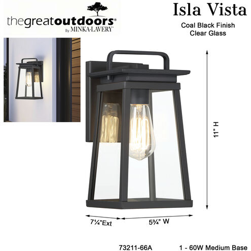 Great Outdoors Isla Vista 1 Light 11 inch Coal Outdoor Wall Mount