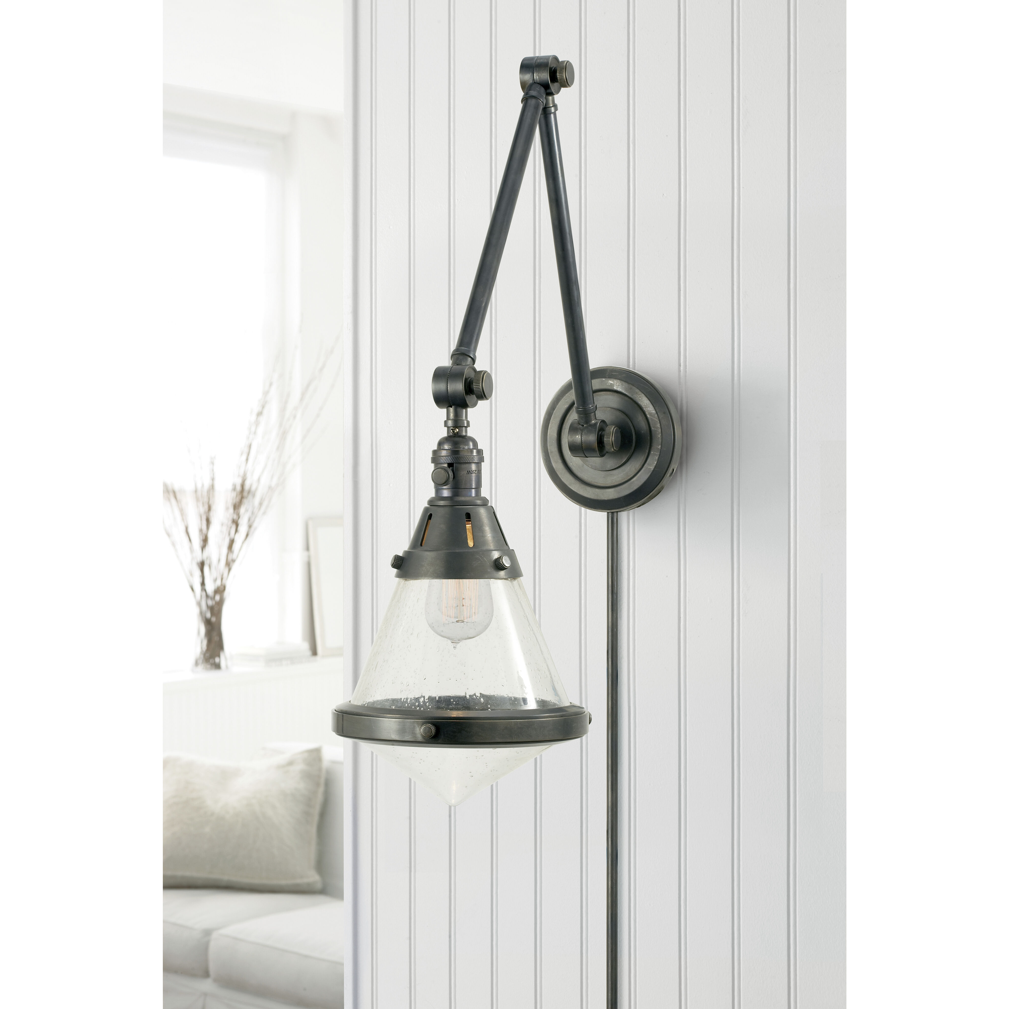 Thomas O'Brien Gale 17 inch 60.00 watt Bronze Swing Arm Wall Light in Seeded Glass