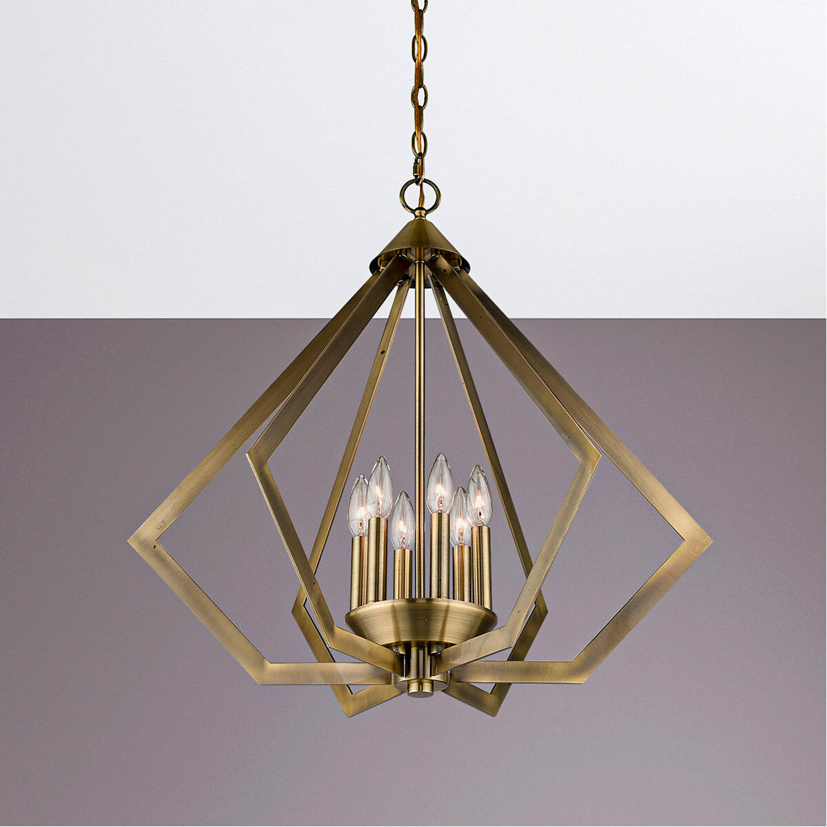 Prism 6 Light 26 inch Antique Brass Chandelier Ceiling Light