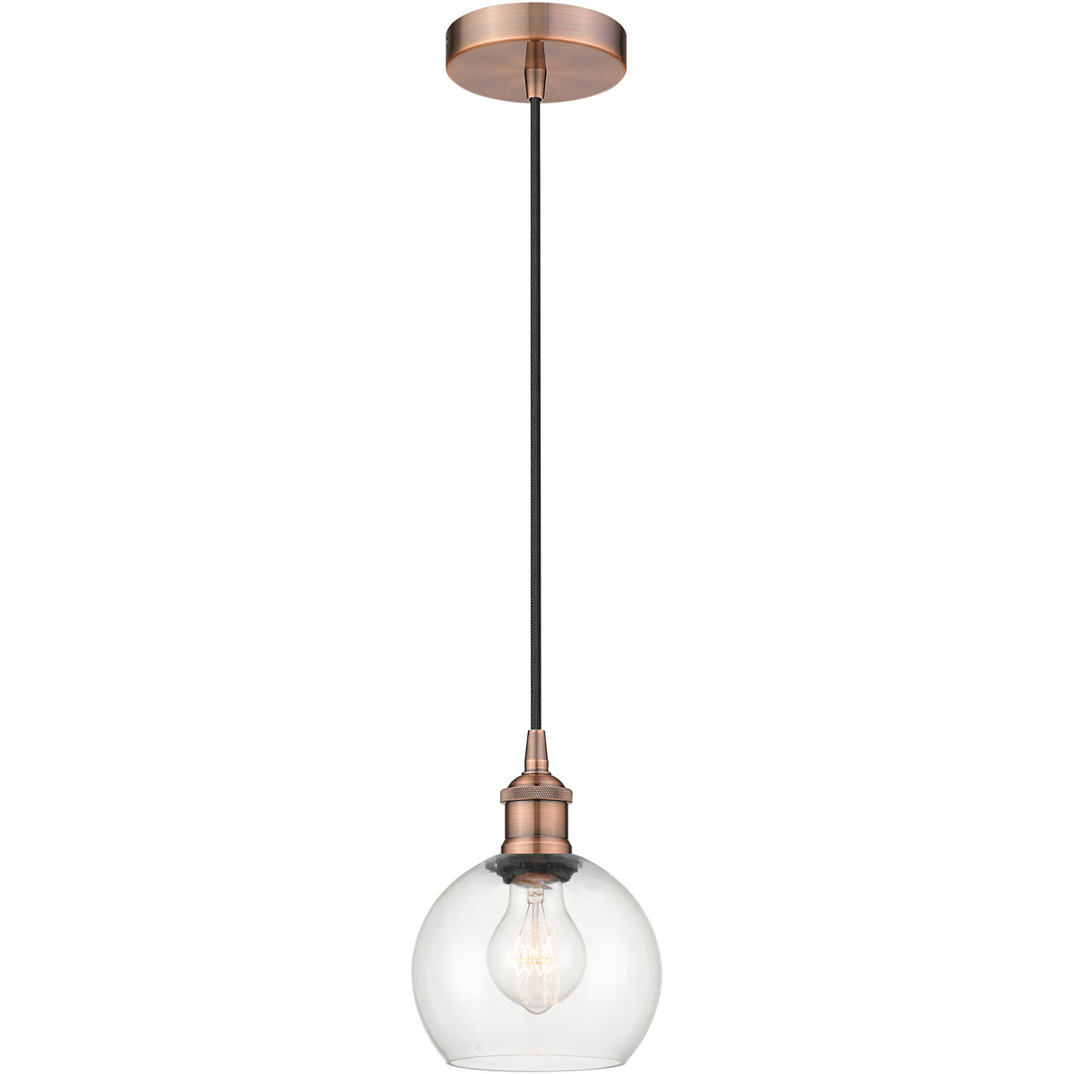 Edison Athens LED 6 inch Antique Copper Mini Pendant Ceiling Light in Clear Glass