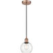 Edison Athens LED 6 inch Antique Copper Mini Pendant Ceiling Light in Clear Glass