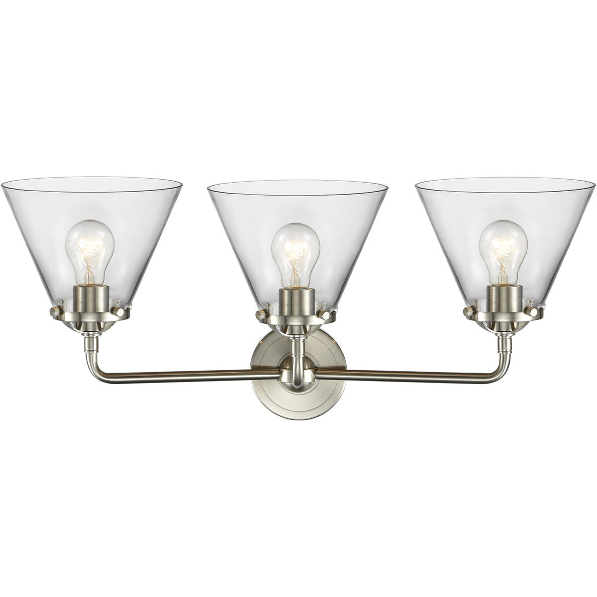 Nouveau Large Cone LED 26 inch Brushed Satin Nickel Bath Vanity Light Wall Light in Clear Glass, Nouveau