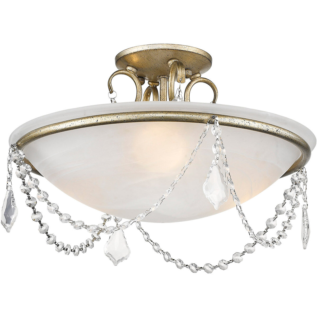Chesterfield/Pennington 3 Light 16 inch Hand Painted Antique Silver Leaf Semi-Flush Mount Ceiling Light