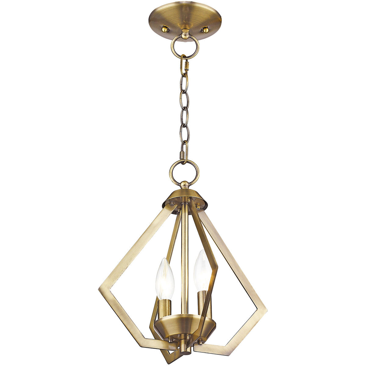 Prism 2 Light 11.25 inch Antique Brass Convertible Mini Chandelier/Ceiling Mount Ceiling Light