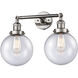 Franklin Restoration Large Beacon 2 Light 8 inch Polished Nickel Bath Vanity Light Wall Light in Seedy Glass, Franklin Restoration