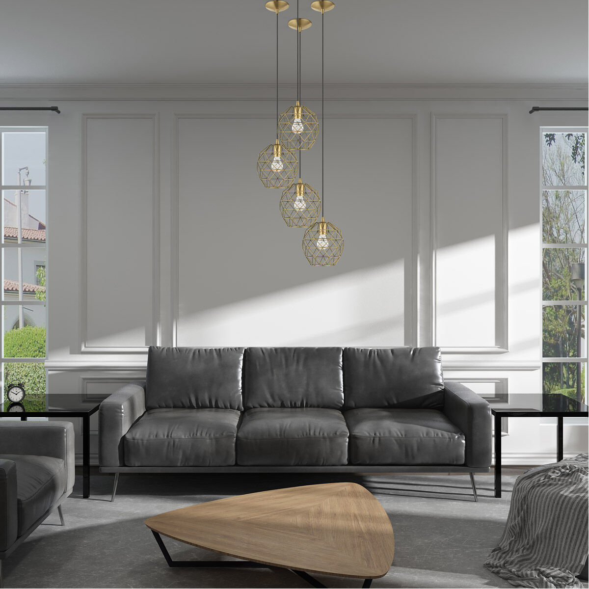 Geometric 1 Light 8 inch Antique Brass Mini Pendant Ceiling Light