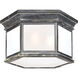 Chapman & Myers Club 3 Light 16 inch Weathered Zinc Flush Mount Ceiling Light in Frosted Glass