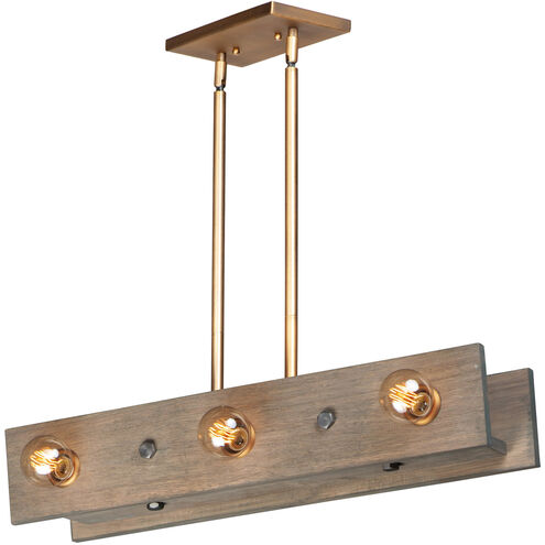 Plank 6 Light 32 inch Weathered Wood and Antique Brass Linear Pendant Ceiling Light