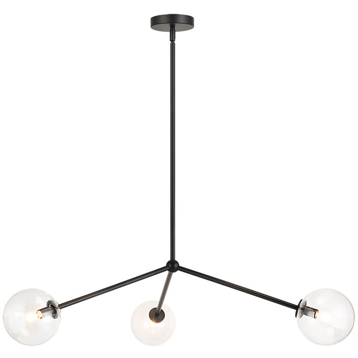 Novo 3 Light 31.13 inch Black Pendant Ceiling Light in Black and Clear