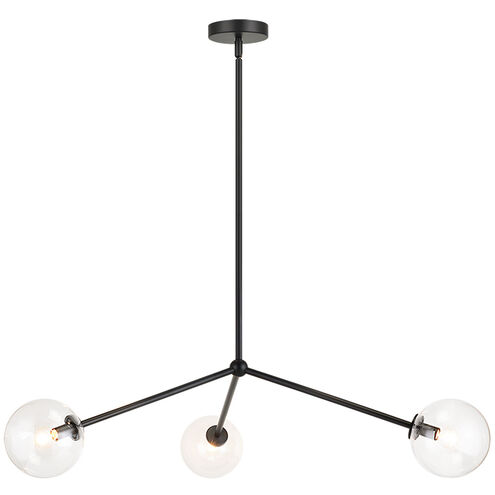 Novo 3 Light 31.13 inch Black Pendant Ceiling Light in Black and Clear
