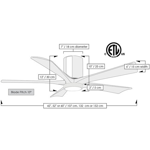 Atlas Irene-5HLK 60 inch Gloss White with Matte White Blades Ceiling Fan, Flush Mounted
